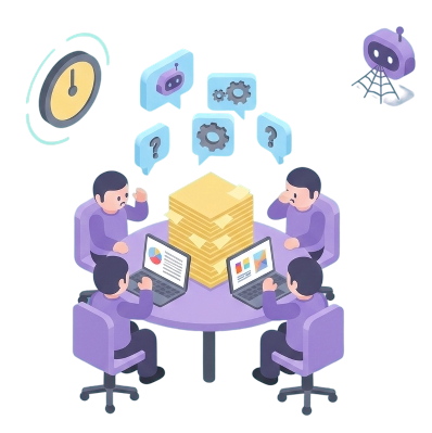 Business team discussing AI strategy