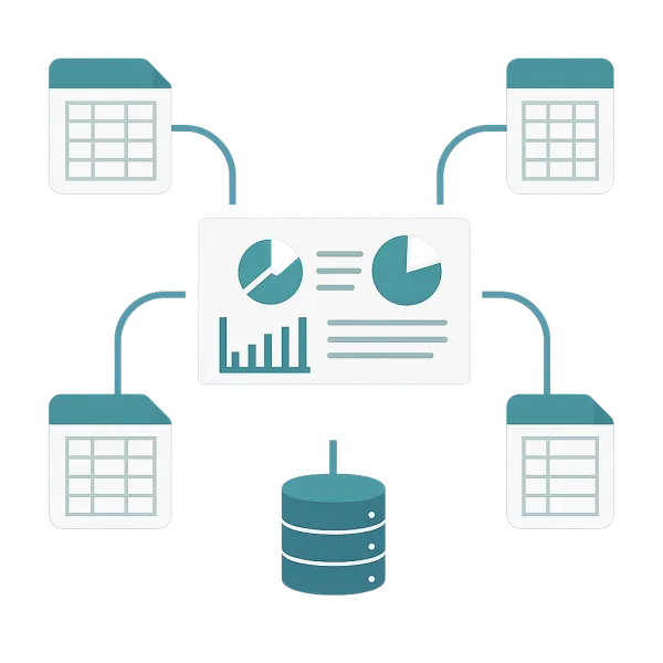 Spreadsheets floating around a laptop with a padlock
